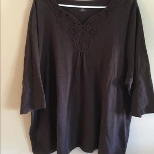Two for $20 Brown, 3/4 sleeve with crocheted neck.